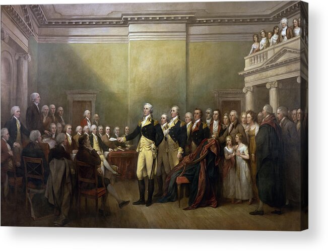 John Trumbull Acrylic Print featuring the painting George Washington Resigning by John Trumbull  by Mango Art