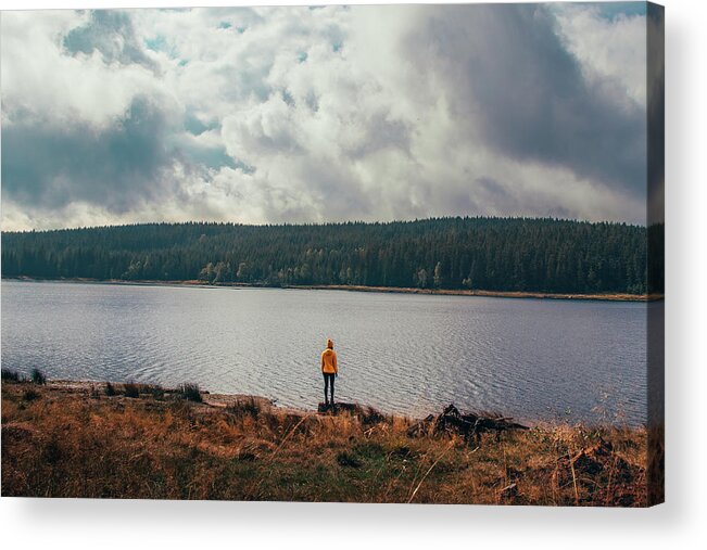 Elegant Acrylic Print featuring the photograph Girl on the bank of the dam by Vaclav Sonnek
