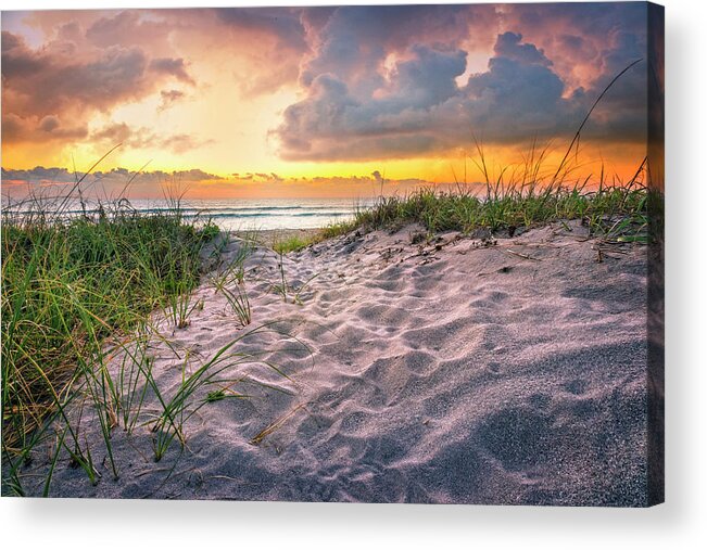 Clouds Acrylic Print featuring the photograph Glowing Gold on the Dunes by Debra and Dave Vanderlaan