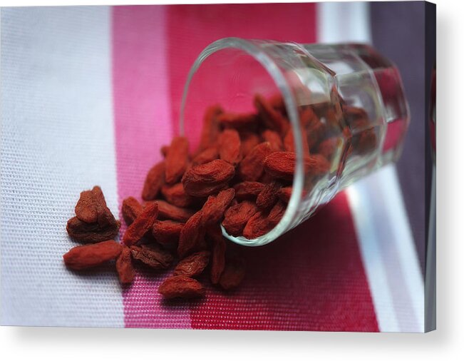 Chinese Herbal Medicine Acrylic Print featuring the photograph Goji Berries (Lycium Barbarum) in inverted glass by Alexandre FP