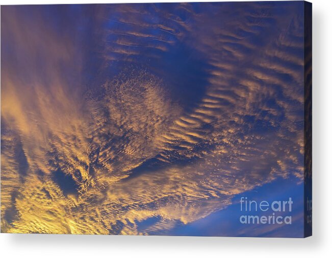 Clouds Acrylic Print featuring the photograph Golden and dark blue cloudscape at sunset by Adriana Mueller