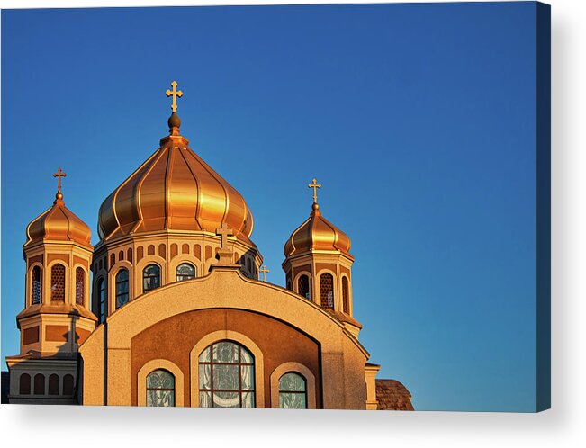 Church Acrylic Print featuring the photograph Golden cupolas by Tatiana Travelways