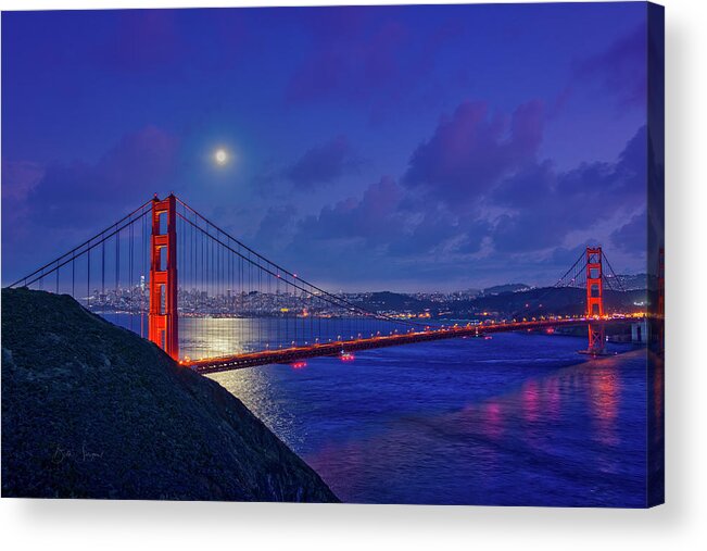 Night Acrylic Print featuring the photograph Golden Gate Reflections by Beth Sargent