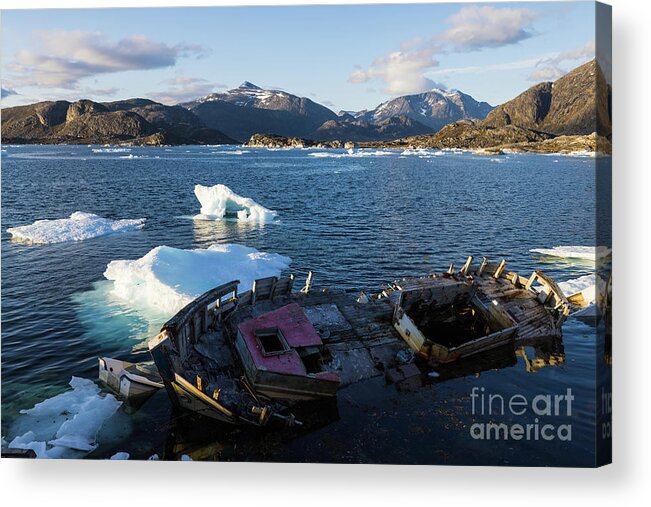 Golden Hour Acrylic Print featuring the photograph Golden hour on Nanortalik fjord by Eva Lechner