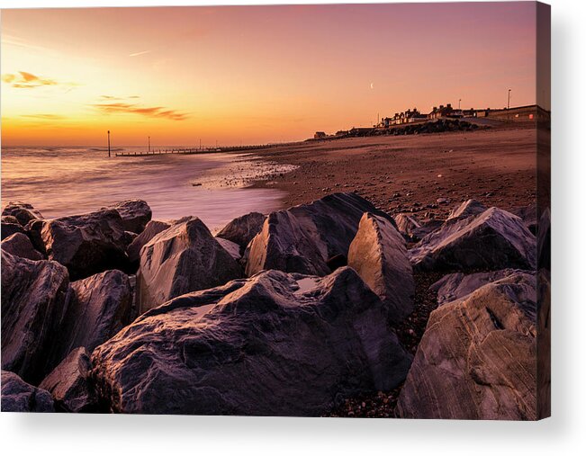 Withernsea Beach Sunrise Acrylic Print featuring the photograph Golden Hour on Withernsea Beach by Tim Hill