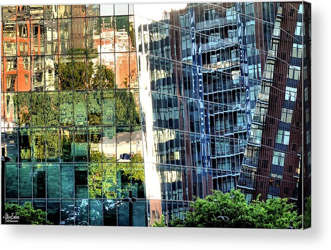 Abstract Acrylic Print featuring the photograph Golden Hour Reflections - A NoMa Impression by Steve Ember