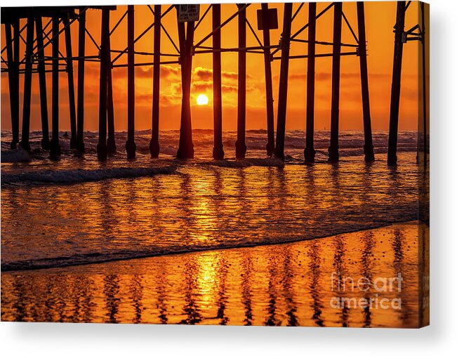 Sunset Acrylic Print featuring the photograph Golden Sunset at Oceanside Pier by Rich Cruse