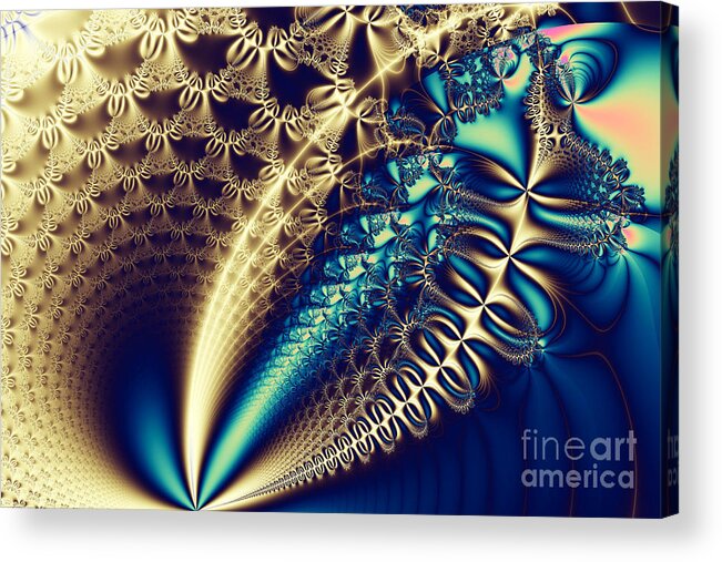 Abstract Acrylic Print featuring the digital art Golden swirls 2 by Delphimages Photo Creations
