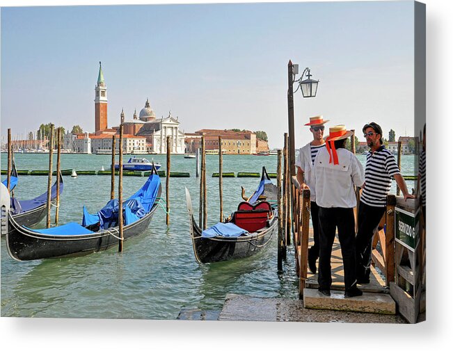 Gondola Acrylic Print featuring the photograph Gondola sailors on a lunch break by Dubi Roman