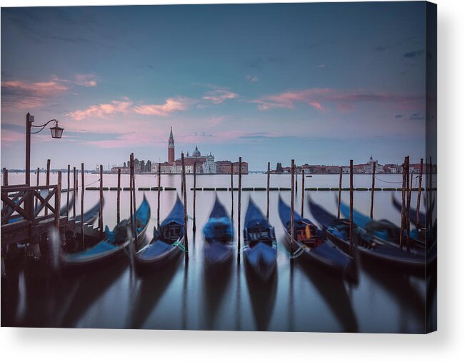 Venice Acrylic Print featuring the photograph Gondolas and San Giorgio Maggiore church. Venice by Stefano Orazzini