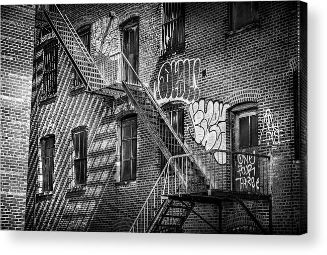 Graffiti Acrylic Print featuring the photograph Graffiti and Fire Escapes by Penny Polakoff