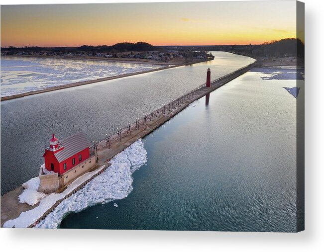 Northernmichigan Acrylic Print featuring the photograph Grand Haven Lighthouse DJI_0499 HRes by Michael Thomas