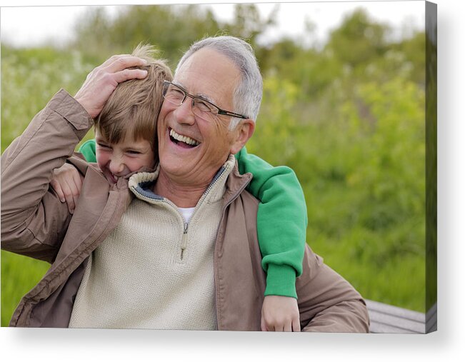 Casual Clothing Acrylic Print featuring the photograph Grandfather and grandson laughing by Bloom Productions