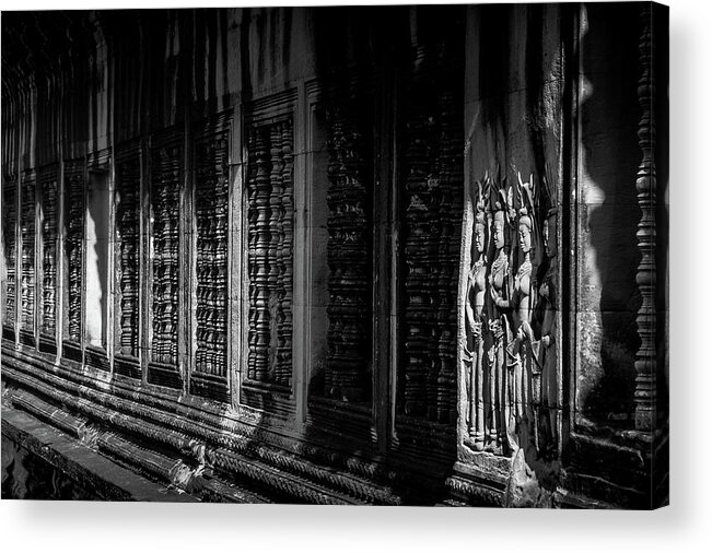 Cambodia Acrylic Print featuring the photograph Great Carved Wall of Angkor by Arj Munoz