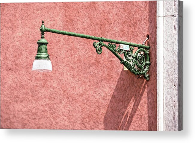 Venice Acrylic Print featuring the photograph Green Wrought Iron Street Lamp of Venice by David Letts