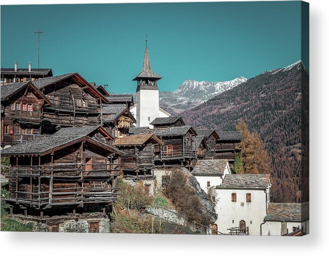 Grimentz Acrylic Print featuring the photograph Grimentz, mountain village in the Swiss Alps by Benoit Bruchez