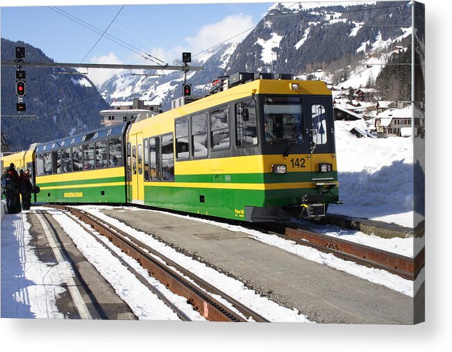Grindelwald Acrylic Print featuring the photograph Grindelwald - ski terrain train arriving by Pejft