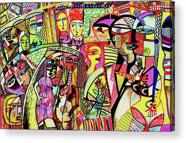  Acrylic Print featuring the painting Guitar Shaped Women Cafe Society by Sandra Silberzweig