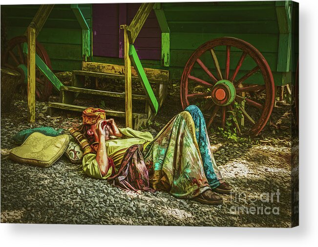 Romany Acrylic Print featuring the photograph Gypsy Musician Life with Caravan by Susan Vineyard