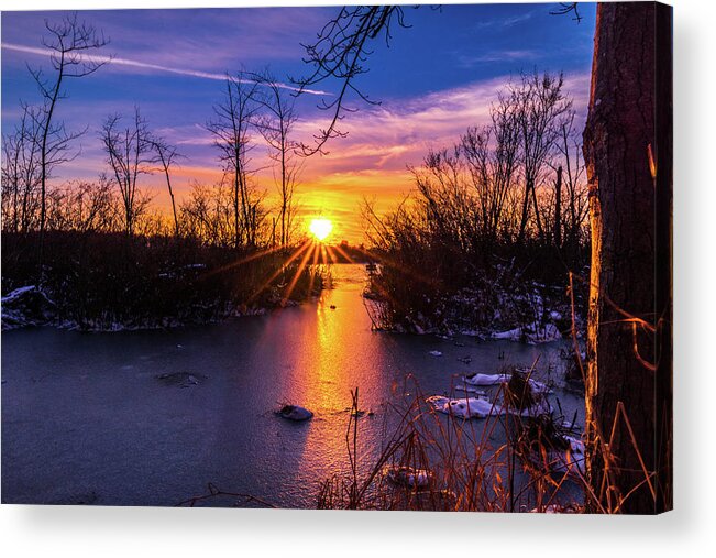 Sunset Acrylic Print featuring the photograph Halls lake HDR by Nathan Wasylewski