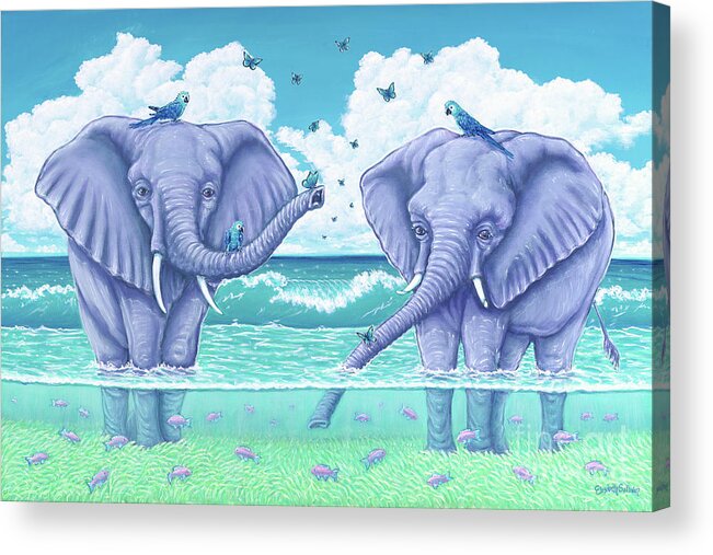 Elephants Acrylic Print featuring the pastel Happy Family by Elisabeth Sullivan