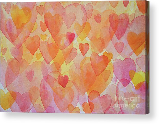 Love Acrylic Print featuring the painting Happy hearts by Stella Levi