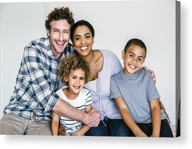 Mid Adult Men Acrylic Print featuring the photograph Happy multi-ethnic family at home by Portra