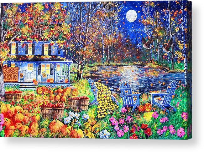 Harvest Moon Featuring A Full Moon On A Halloween Evening Acrylic Print featuring the painting Harvest Moon by Diane Phalen