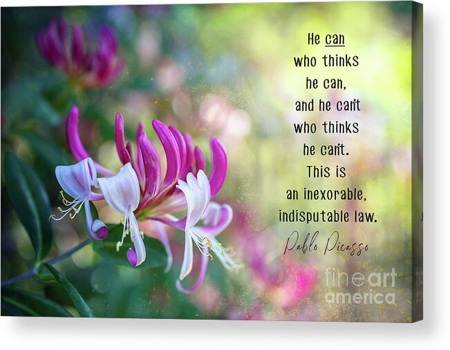 Honeysickle Acrylic Print featuring the photograph He can who thinks he can by Amy Dundon