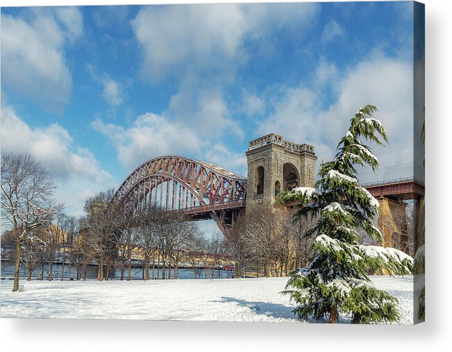 Photosbycate.com Acrylic Print featuring the photograph Hell Gate Bridge and Snow by Cate Franklyn
