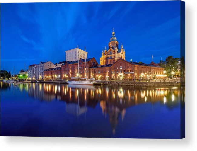 Outdoors Acrylic Print featuring the photograph Helsinki - Uspenski Cathedral Twilight by Maria Swärd