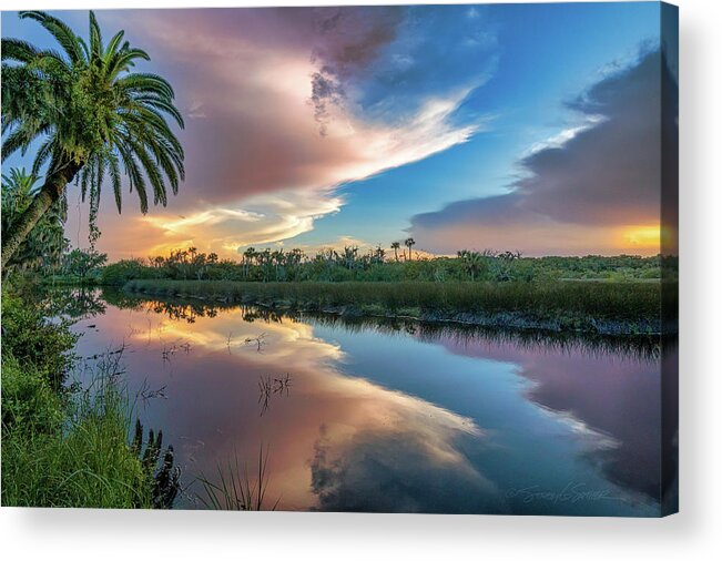 Florida Acrylic Print featuring the photograph High Bridge Evening Clouds by Stacey Sather