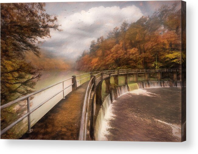 Carolina Acrylic Print featuring the photograph High Water at the Dam Painting by Debra and Dave Vanderlaan