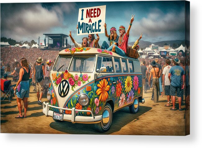 Festival Acrylic Print featuring the photograph Hippie VM Bus - I Need A Miracle by Bill Cannon