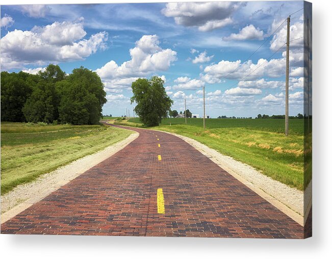 Brick Road Acrylic Print featuring the photograph Historic Auburn Brick Road - Illinois - Route 66 by Susan Rissi Tregoning