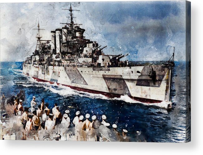 Warship Acrylic Print featuring the digital art HMS Devonshire by Geir Rosset