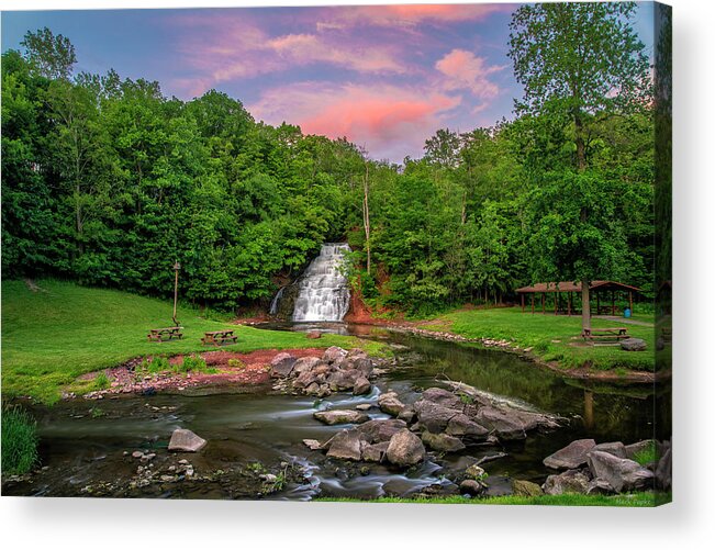 Waterfall Acrylic Print featuring the photograph Holley Canal Falls Sunset by Mark Papke