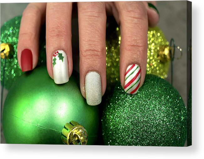 Orange Color Acrylic Print featuring the photograph Holly Berry Nail Art Design by Christina Radcliffe