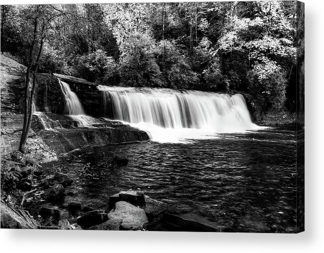 Hooker Falls Acrylic Print featuring the photograph Hooker Fall In Autumn In Black And White by Carol Montoya