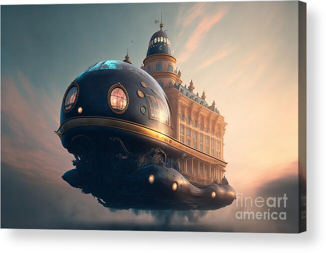 Hovering Ufo Acrylic Print featuring the mixed media Hovering UFO XIII by Jay Schankman