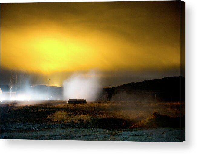 Winter Acrylic Print featuring the photograph Icelandic Geyser at night 1 by Dubi Roman