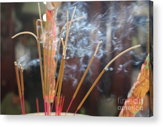 Incense Acrylic Print featuring the photograph Incense Burning Asia by Chuck Kuhn