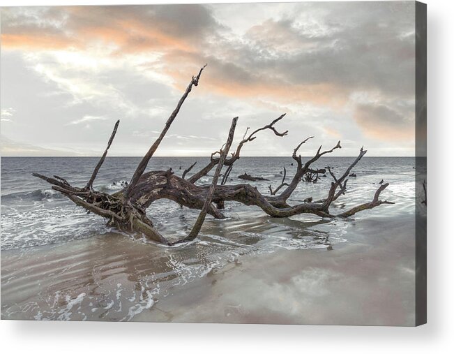 Clouds Acrylic Print featuring the photograph Incoming Waves Jekyll Island Dawn Beachhouse Hues by Debra and Dave Vanderlaan