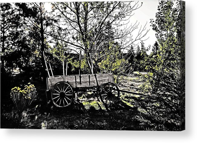 Wagon Acrylic Print featuring the digital art End of the trail, The Dalles,OR by Fred Loring