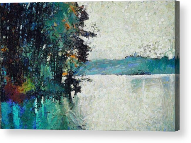 Island Acrylic Print featuring the mixed media Island on Lake Arthur by Christopher Reed