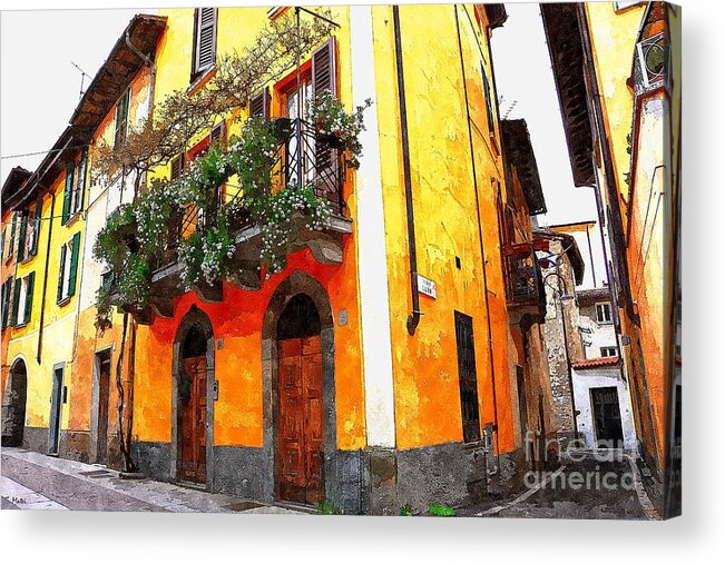Iseo Acrylic Print featuring the photograph Italian Streets in Yellow in Iseo Italy by Ramona Matei