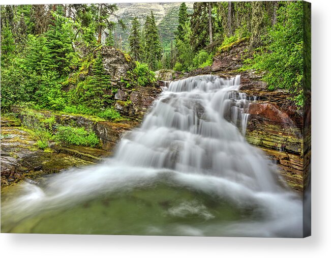 Mountain Waterfall In Glacier National Park Acrylic Print featuring the photograph Its all so splendid by Carolyn Hall