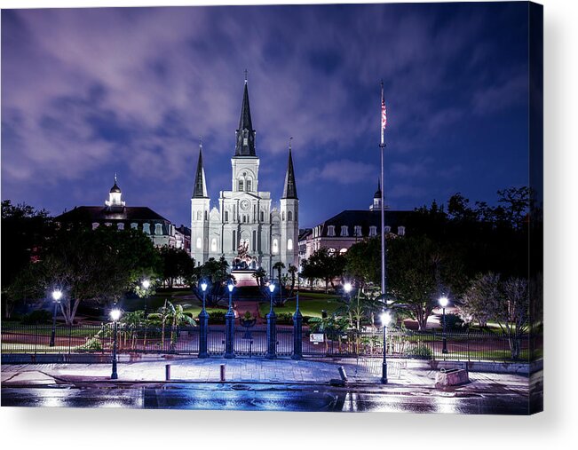 Louisiana Acrylic Print featuring the photograph Jackson Square Night Lights by Andy Crawford