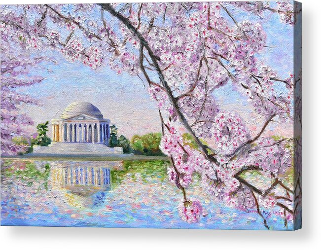 Jefferson Memorial Acrylic Print featuring the painting Jefferson Memorial Cherry Blossoms by Patty Kay Hall