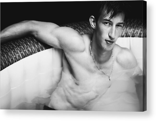 Jesse Acrylic Print featuring the photograph Jesse all wet in Black and White by Jim Whitley